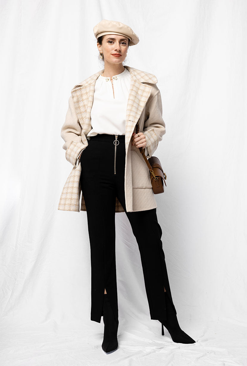 Petite Studio's Edie Reversible Wool Coat in Plaid and Ivory